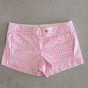 J. Crew Factory Neon Pink and White Geometric Aztec Chino Shorts - Size 4